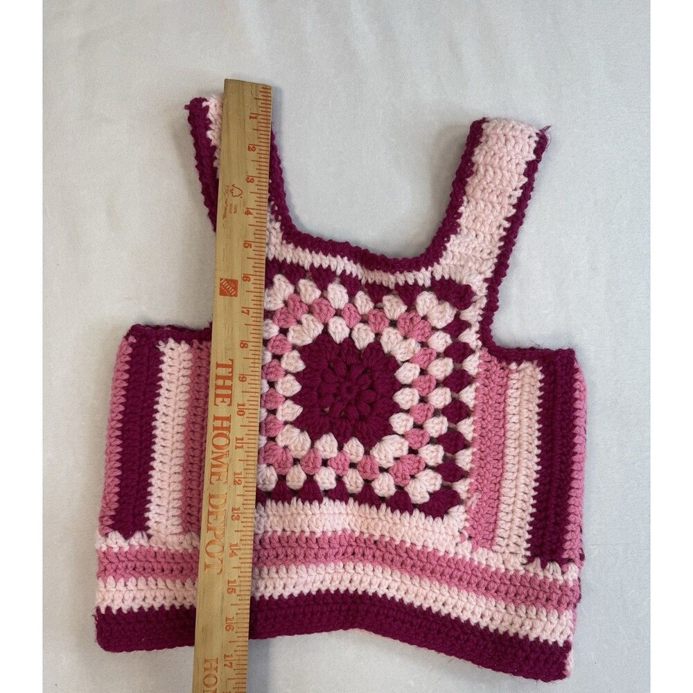 Handmade VINTAGE Crochet Granny Square Pullover Tank Top Vest Cottagecore PINK - Picture 5 of 6